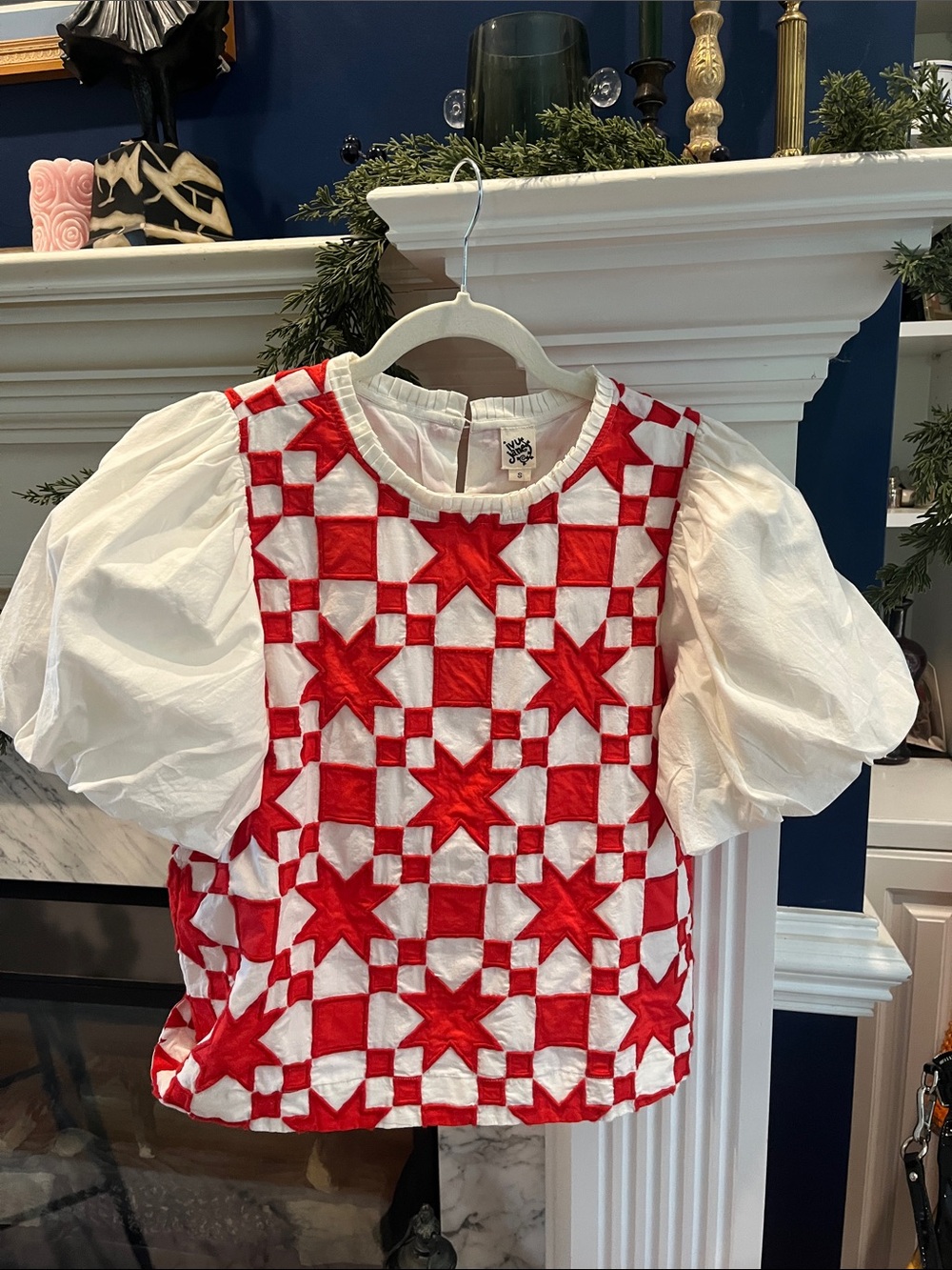 ivy jane Red & White Star Patchwork Puff-Sleeve Top